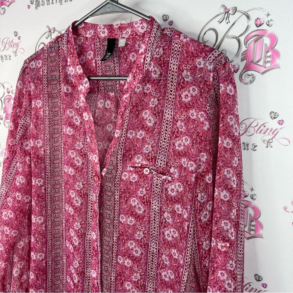 Kut from the Kloth button up paisley floral boho blouse Pink Patterned Blouse - Picture 3 of 9